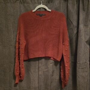 Rust Knit Sweater with Textured Sleeves